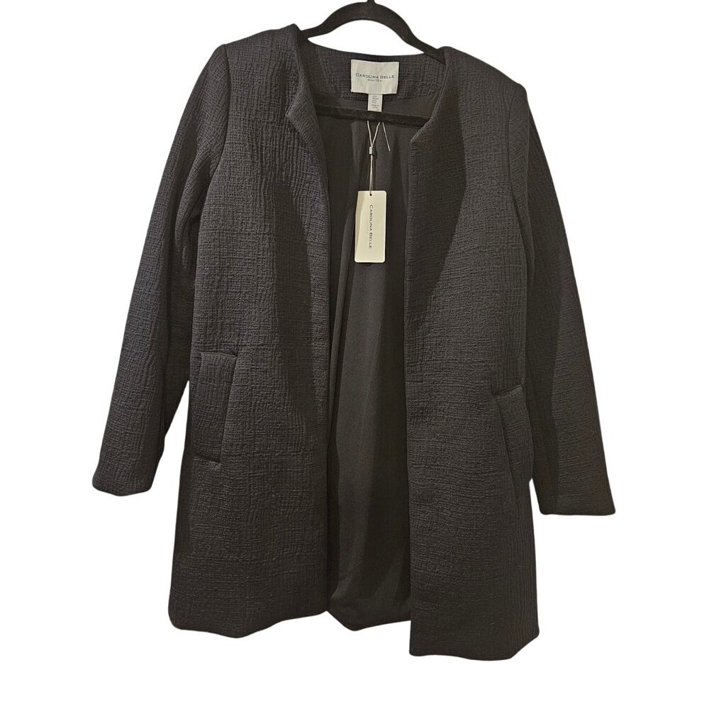 Carolina Belle Montreal‎ Open Front Textured Black Coat Jacket NWT Size Small
